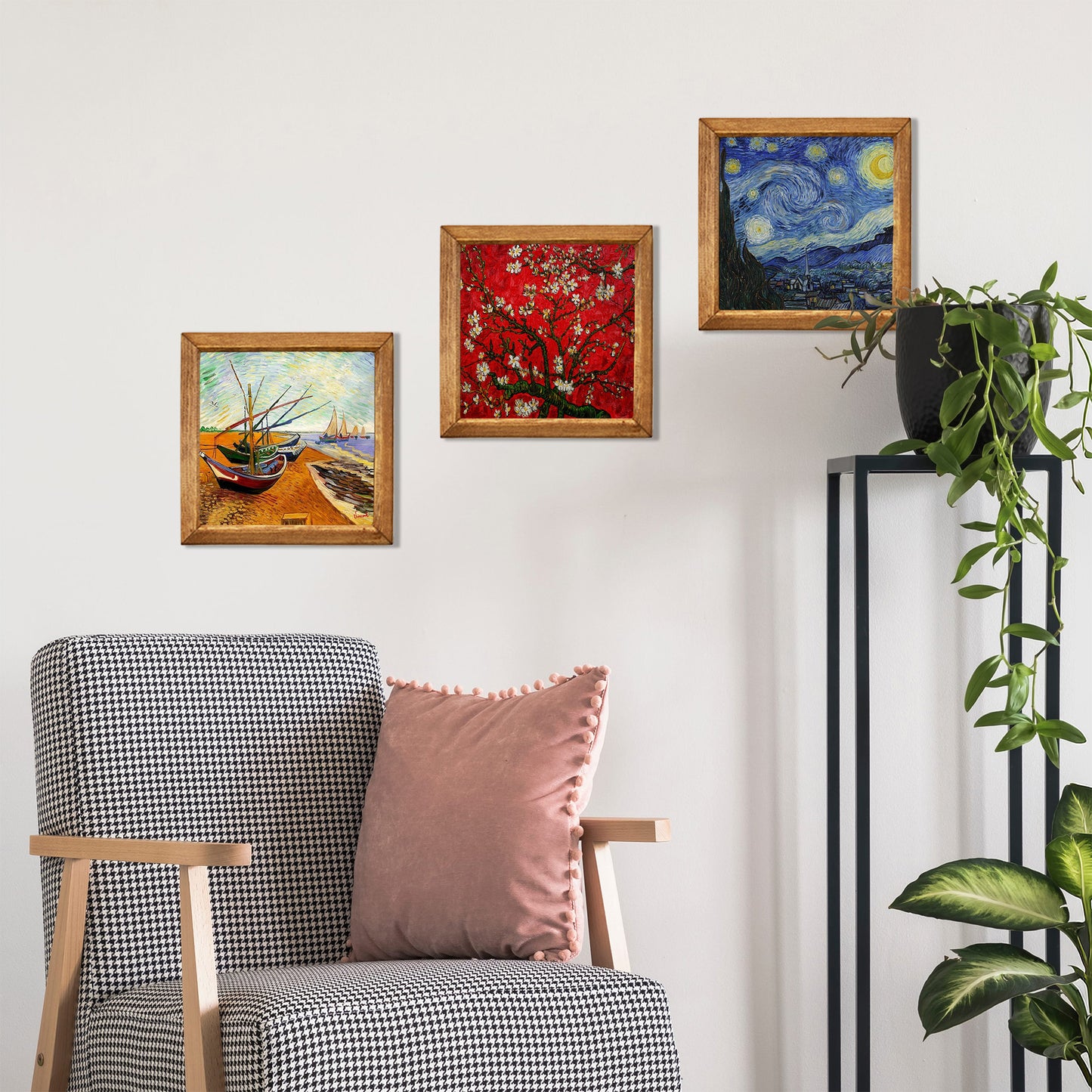 Van Gogh Fishing Boats, Almond Blossom & Starry Night Trio Stone Wall Art Set