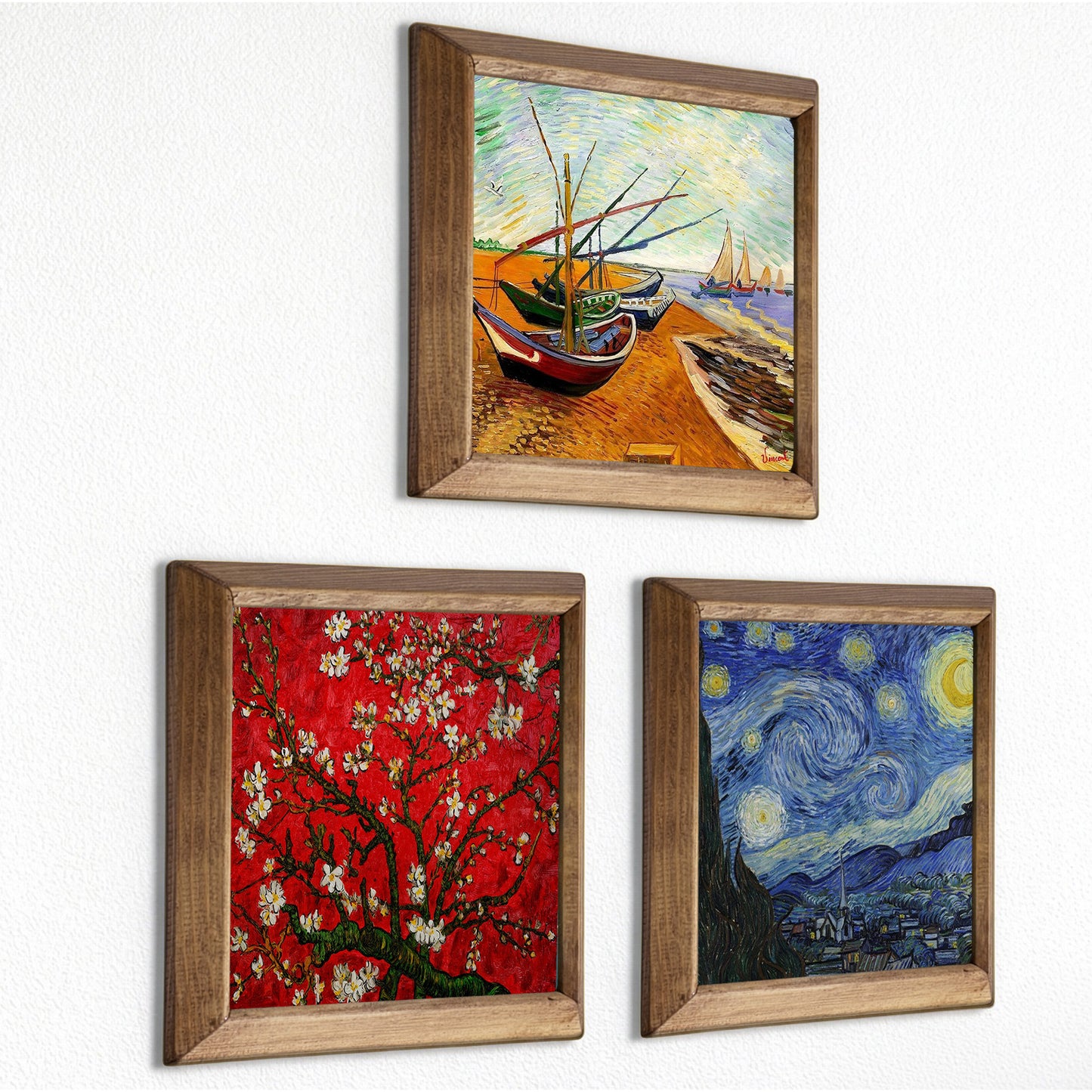 Van Gogh Fishing Boats, Almond Blossom & Starry Night Trio Stone Wall Art Set
