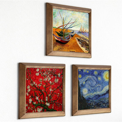 Van Gogh Fishing Boats, Almond Blossom & Starry Night Trio Stone Wall Art Set