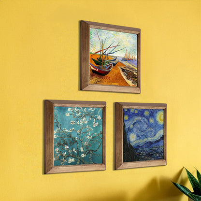 Van Gogh Fishing Boats, Almond Blossom & Starry Night Trio Stone Wall Art Set