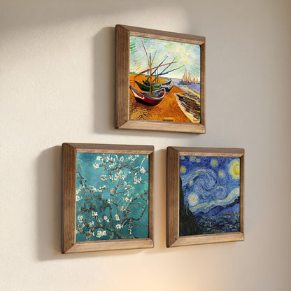 Van Gogh Fishing Boats, Almond Blossom & Starry Night Trio Stone Wall Art Set