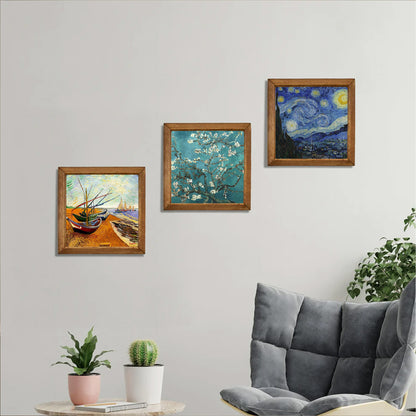 Van Gogh Fishing Boats, Almond Blossom & Starry Night Trio Stone Wall Art Set