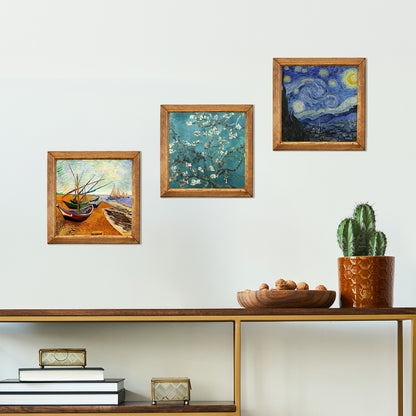 Van Gogh Fishing Boats, Almond Blossom & Starry Night Trio Stone Wall Art Set