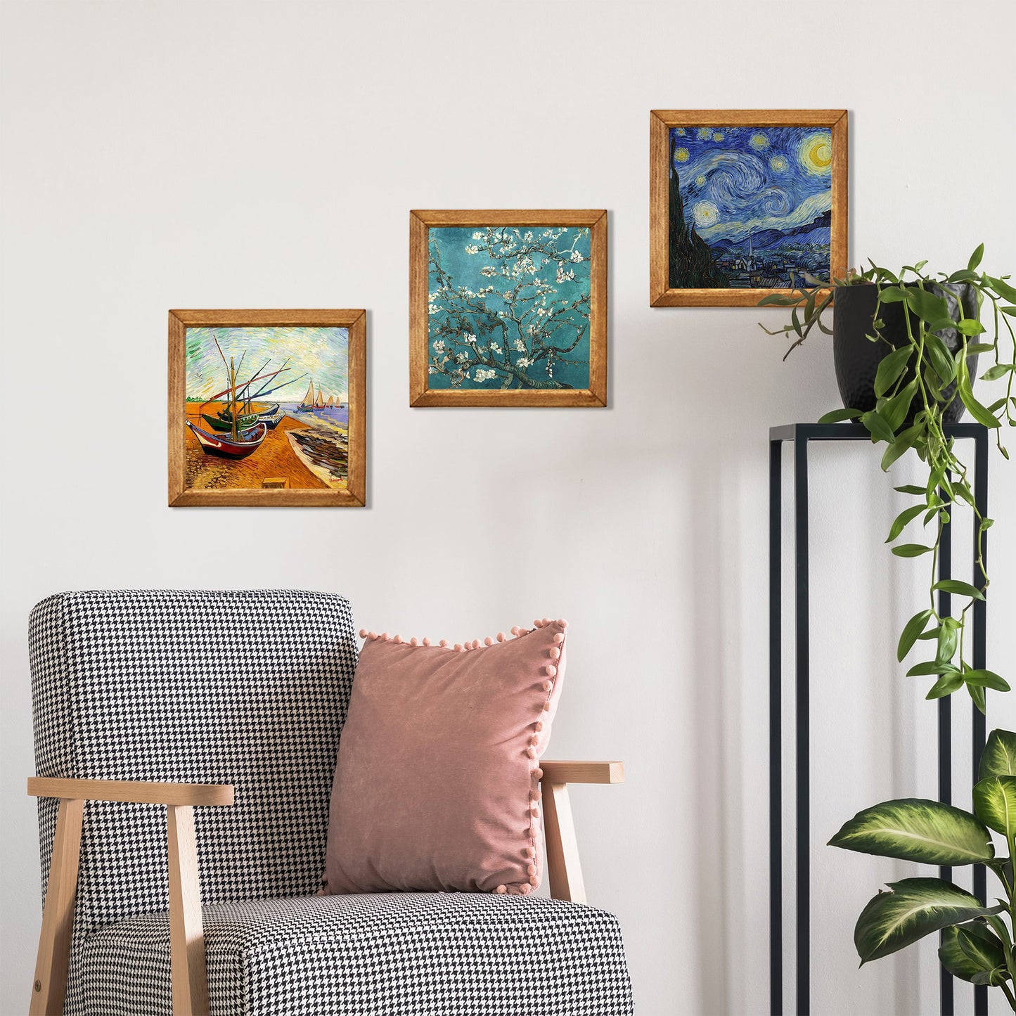 Van Gogh Fishing Boats, Almond Blossom & Starry Night Trio Stone Wall Art Set
