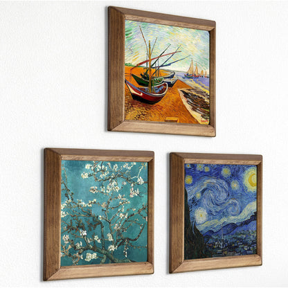 Van Gogh Fishing Boats, Almond Blossom & Starry Night Trio Stone Wall Art Set