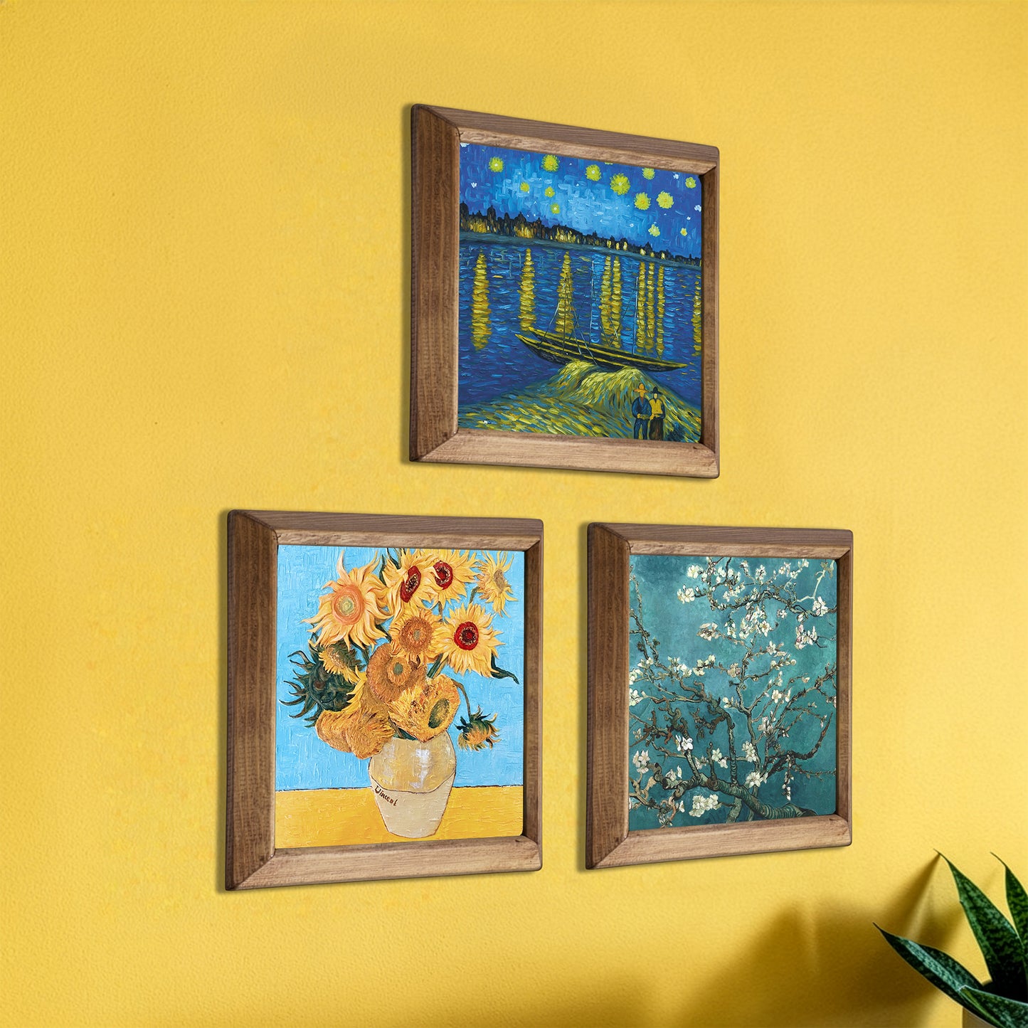 Van Gogh Starry Night, Sunflowers & Almond Blossom Trio Stone Wall Art Set