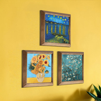 Van Gogh Starry Night, Sunflowers & Almond Blossom Trio Stone Wall Art Set