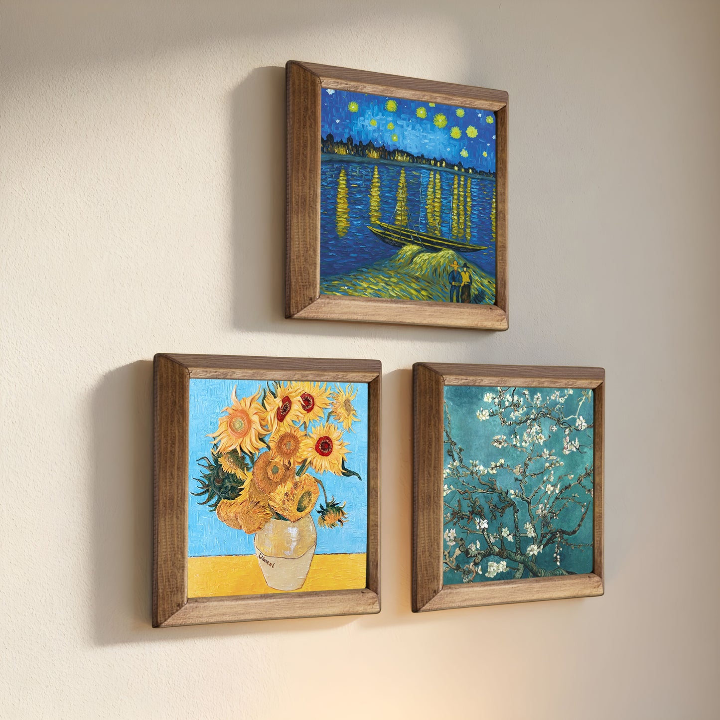 Van Gogh Starry Night, Sunflowers & Almond Blossom Trio Stone Wall Art Set