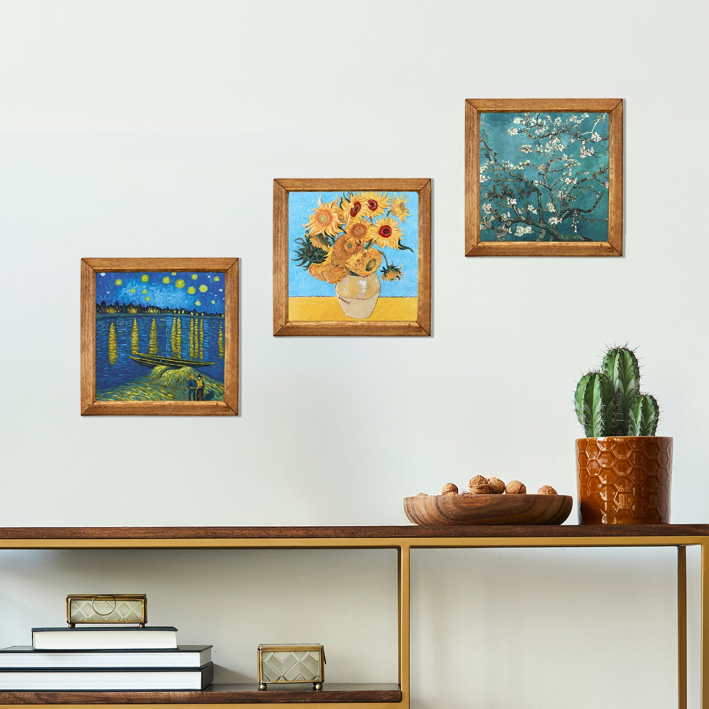 Van Gogh Starry Night, Sunflowers & Almond Blossom Trio Stone Wall Art Set