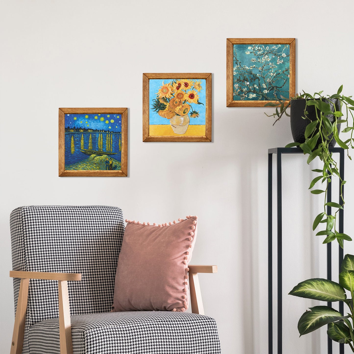 Van Gogh Starry Night, Sunflowers & Almond Blossom Trio Stone Wall Art Set