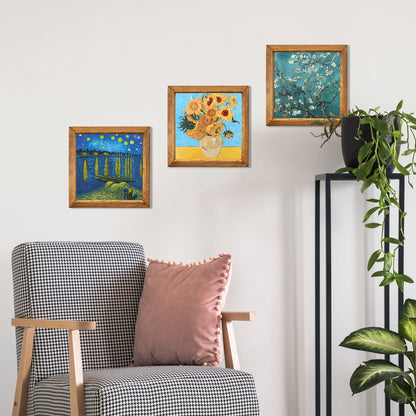 Van Gogh Starry Night, Sunflowers & Almond Blossom Trio Stone Wall Art Set