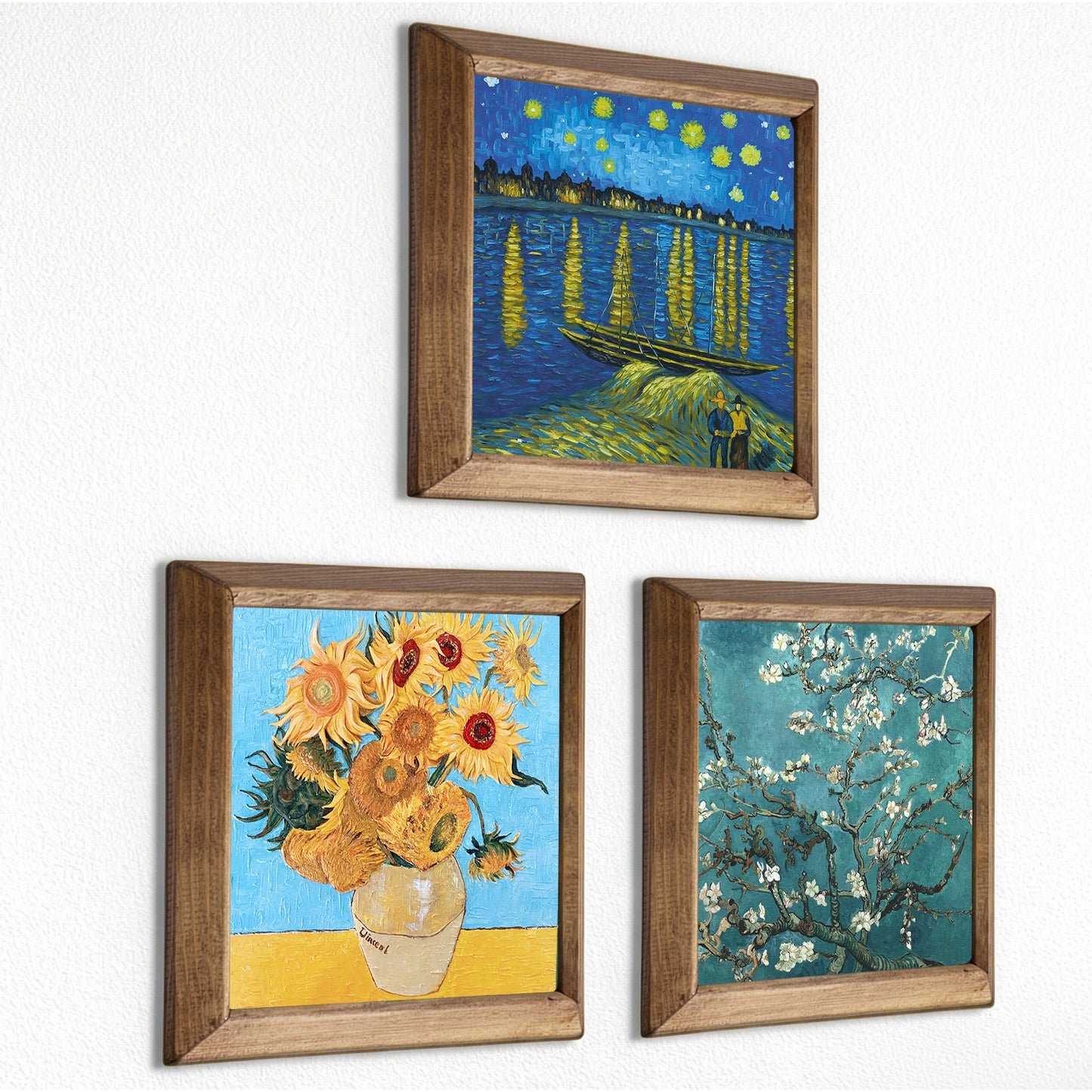 Van Gogh Starry Night, Sunflowers & Almond Blossom Trio Stone Wall Art Set