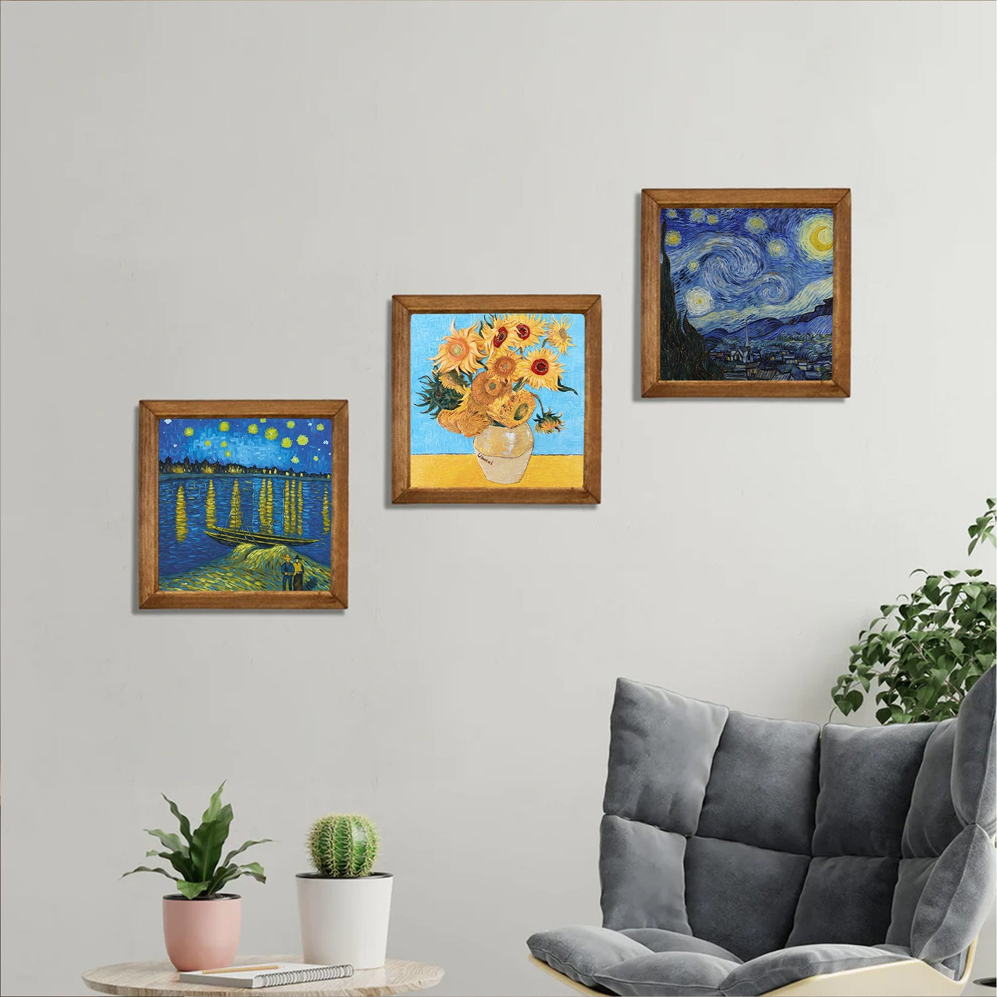 Van Gogh Starry Nights & Sunflowers Trio Stone Wall Art Set