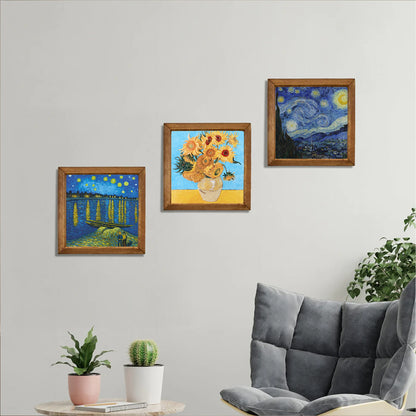 Van Gogh Starry Nights & Sunflowers Trio Stone Wall Art Set