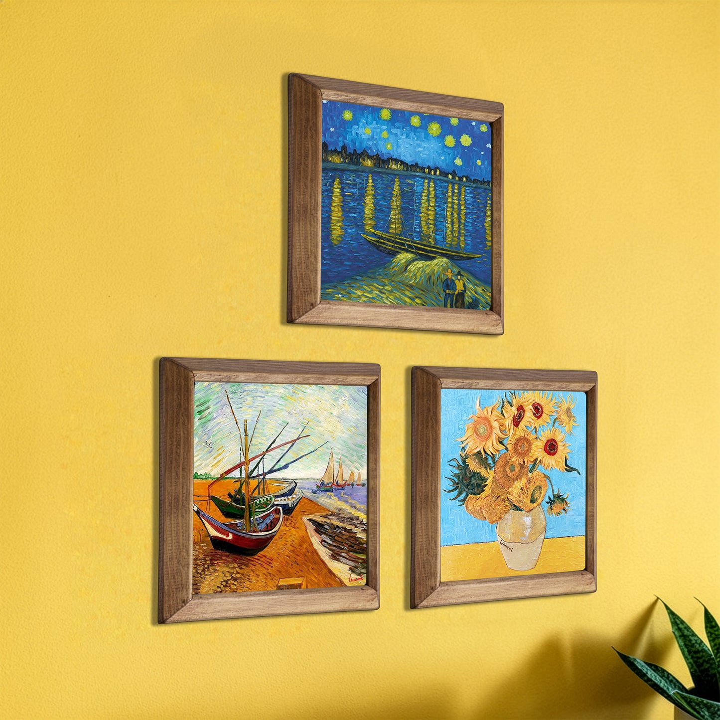 Van Gogh Rhône Night, Fishing Boats & Sunflowers Trio Stone Wall Art Set