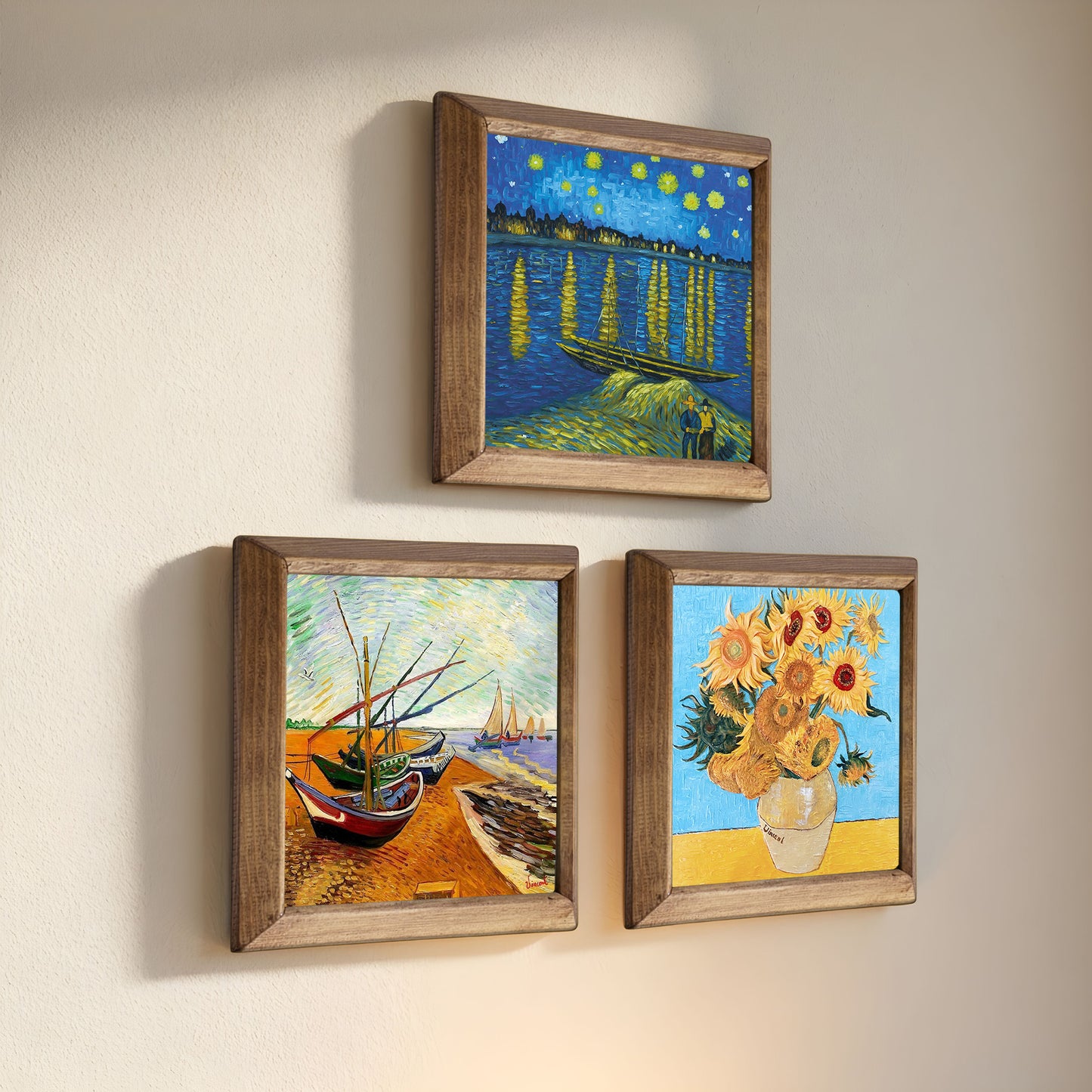 Van Gogh Rhône Night, Fishing Boats & Sunflowers Trio Stone Wall Art Set