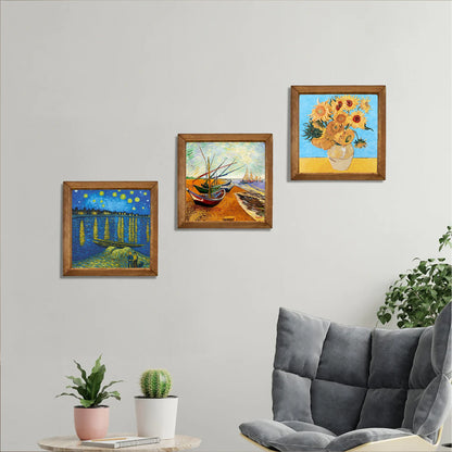 Van Gogh Rhône Night, Fishing Boats & Sunflowers Trio Stone Wall Art Set