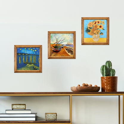 Van Gogh Rhône Night, Fishing Boats & Sunflowers Trio Stone Wall Art Set