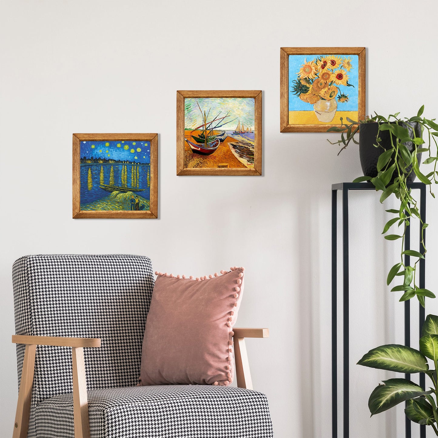 Van Gogh Rhône Night, Fishing Boats & Sunflowers Trio Stone Wall Art Set