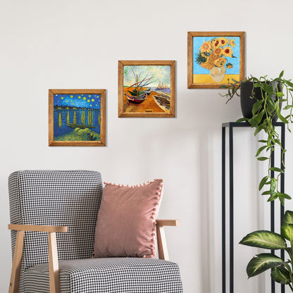 Van Gogh Rhône Night, Fishing Boats & Sunflowers Trio Stone Wall Art Set