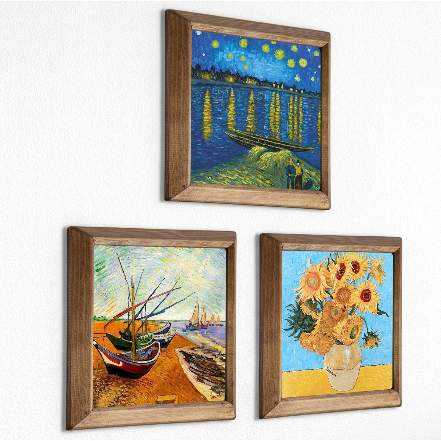 Van Gogh Rhône Night, Fishing Boats & Sunflowers Trio Stone Wall Art Set