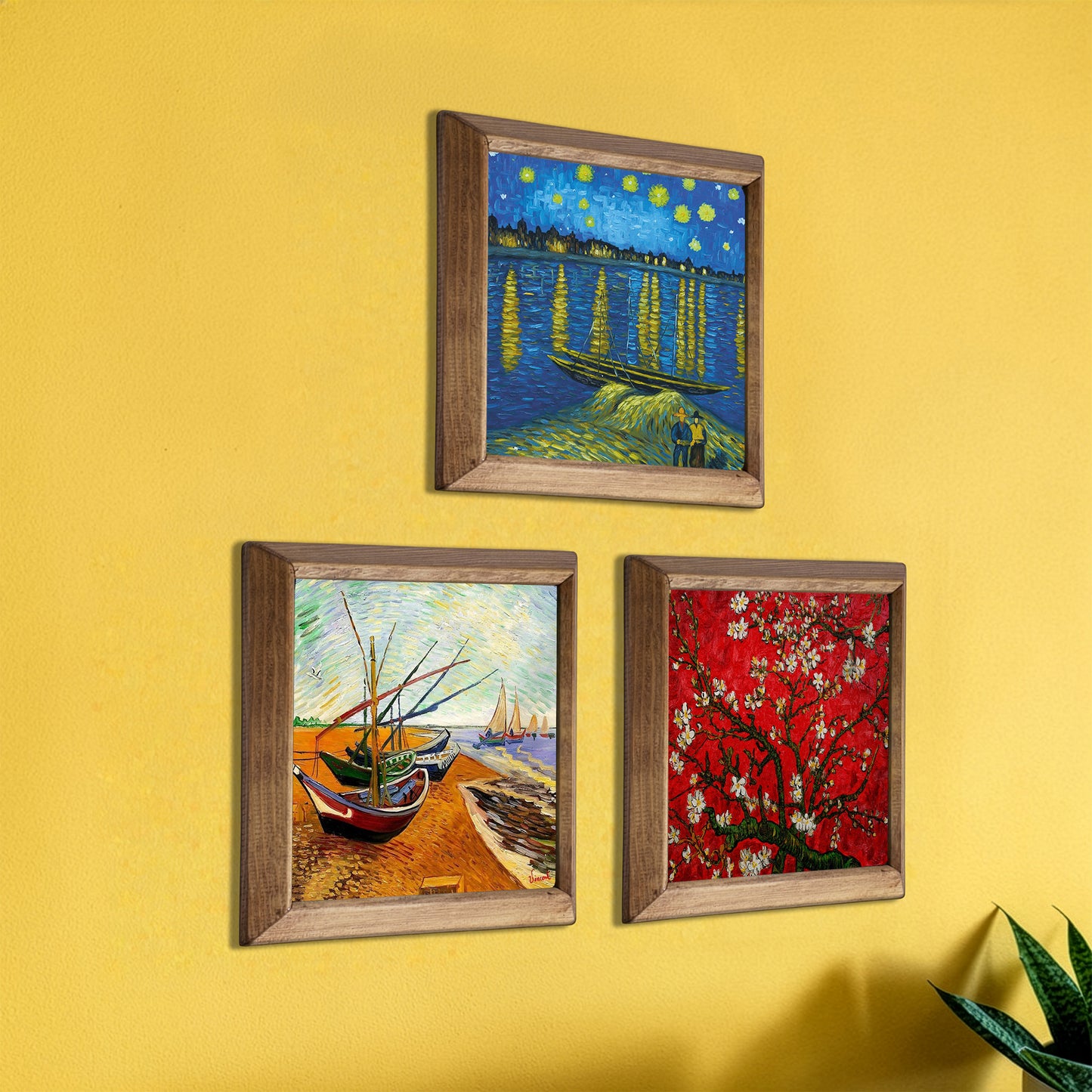 Van Gogh Starry Night, Fishing Boats & Almond Blossom Trio Stone Wall Art Set