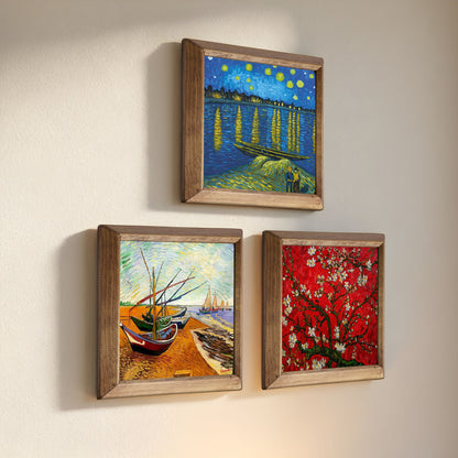 Van Gogh Starry Night, Fishing Boats & Almond Blossom Trio Stone Wall Art Set