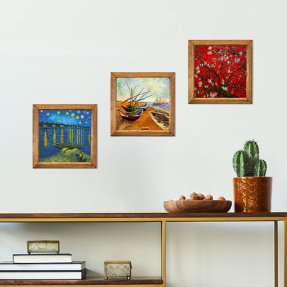 Van Gogh Starry Night, Fishing Boats & Almond Blossom Trio Stone Wall Art Set