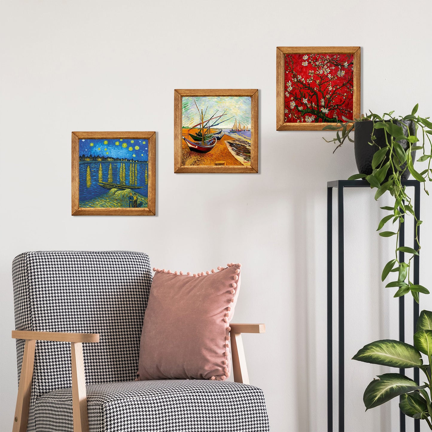 Van Gogh Starry Night, Fishing Boats & Almond Blossom Trio Stone Wall Art Set