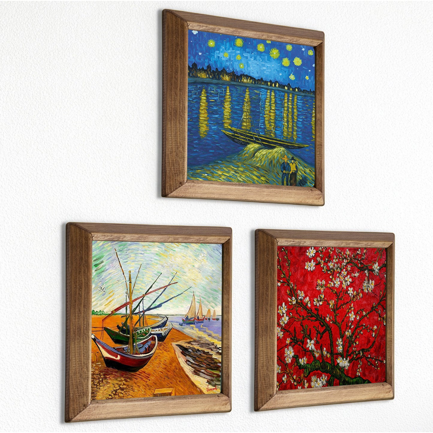 Van Gogh Starry Night, Fishing Boats & Almond Blossom Trio Stone Wall Art Set