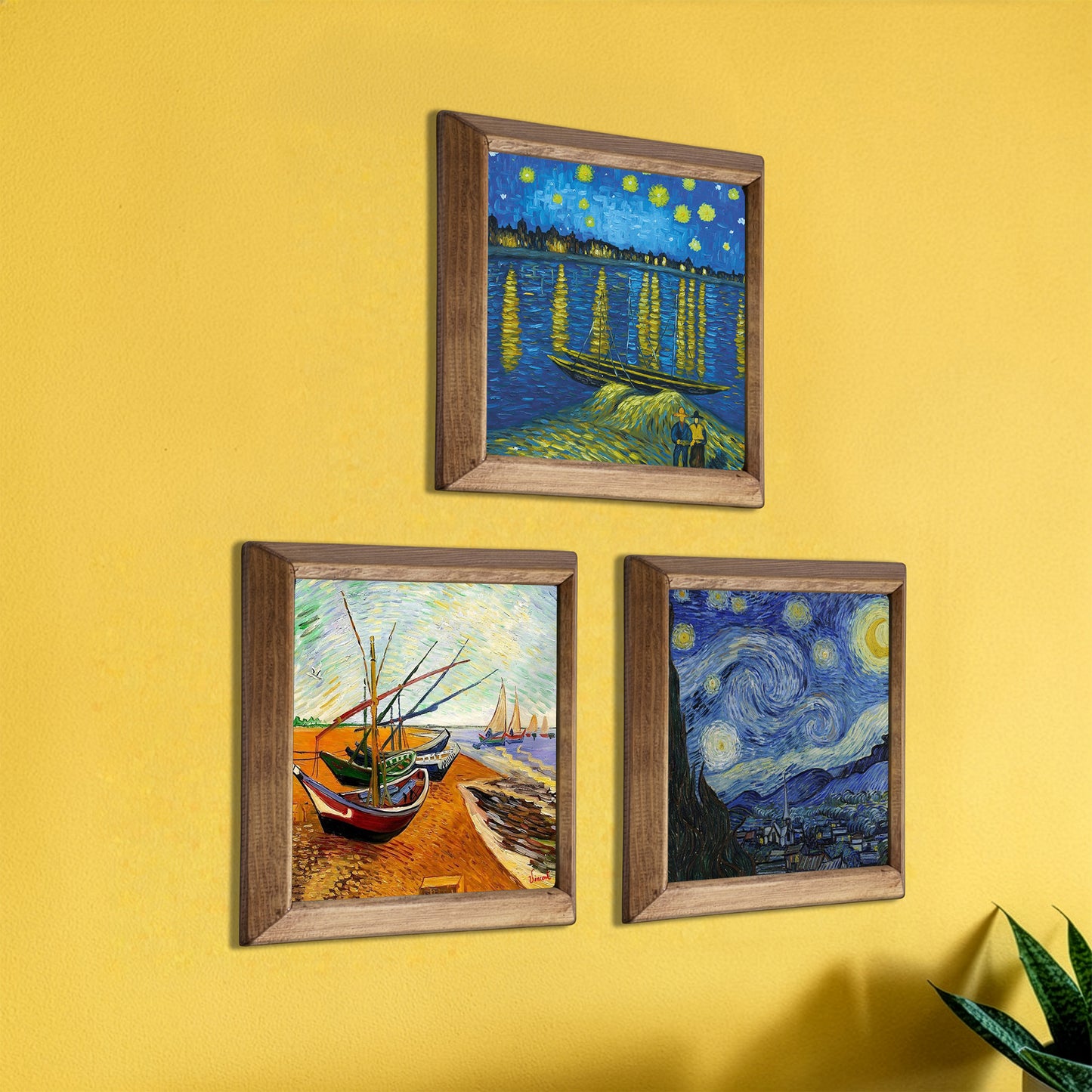 Van Gogh Starry Nights & Fishing Boats Trio Stone Wall Art Set