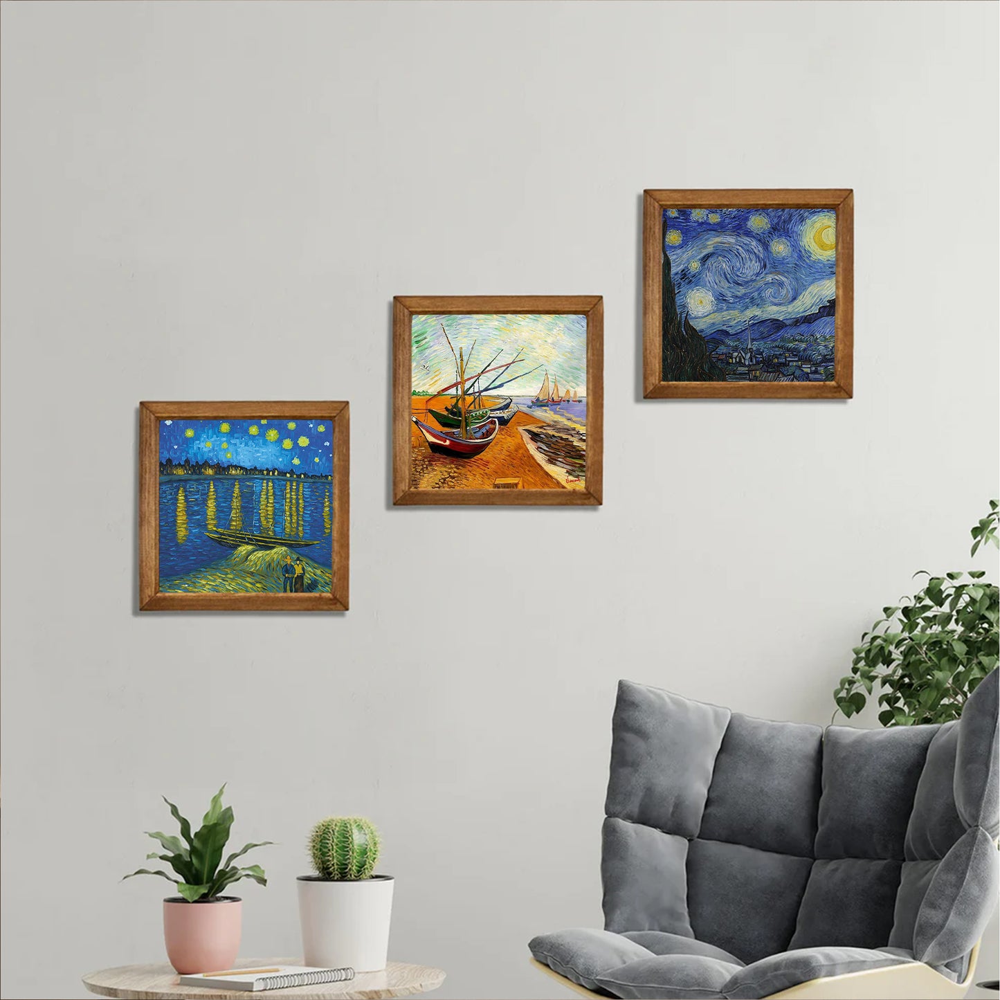 Van Gogh Starry Nights & Fishing Boats Trio Stone Wall Art Set