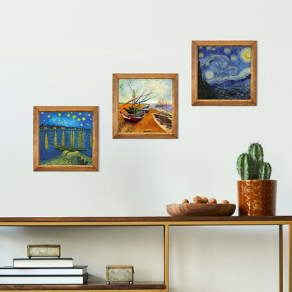 Van Gogh Starry Nights & Fishing Boats Trio Stone Wall Art Set