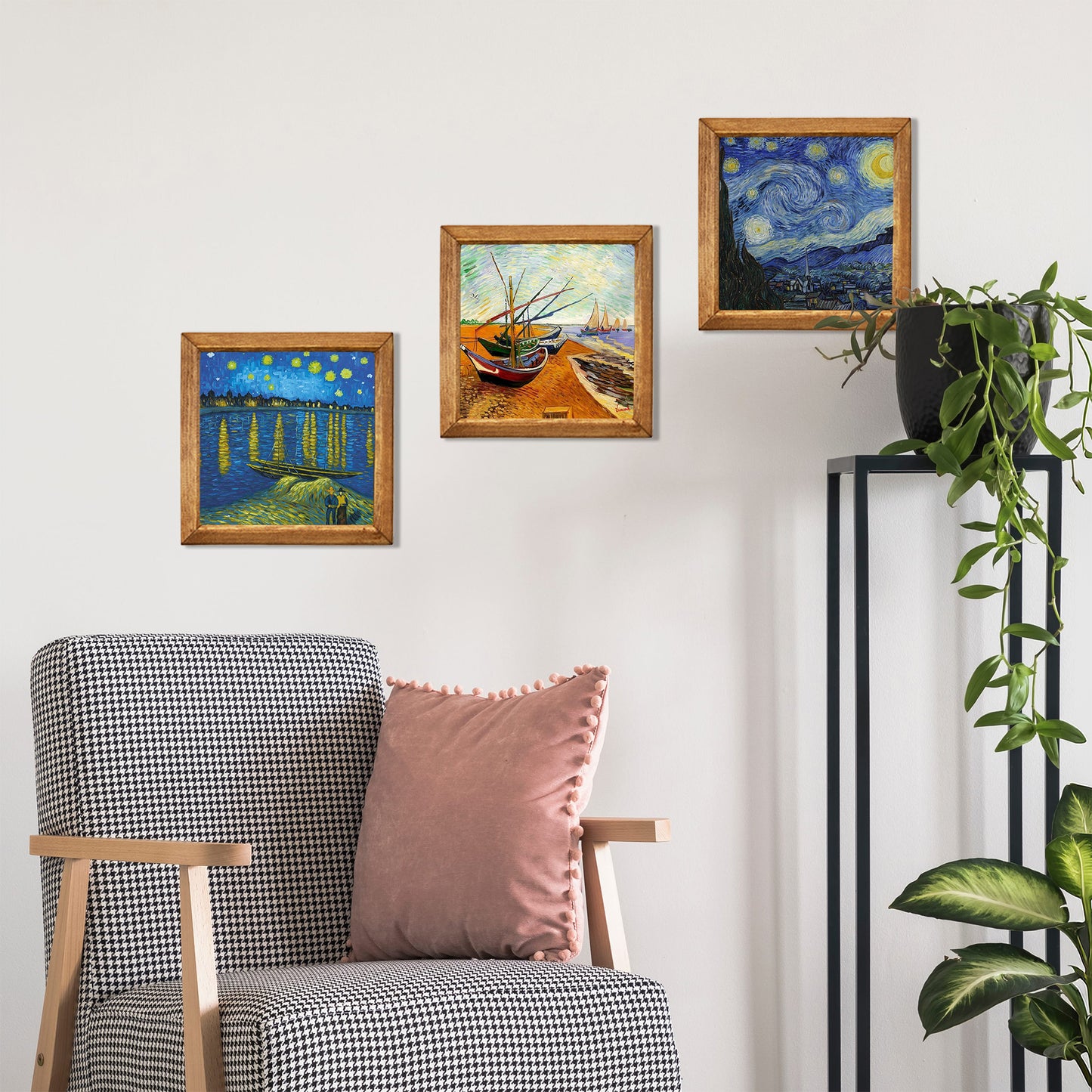 Van Gogh Starry Nights & Fishing Boats Trio Stone Wall Art Set