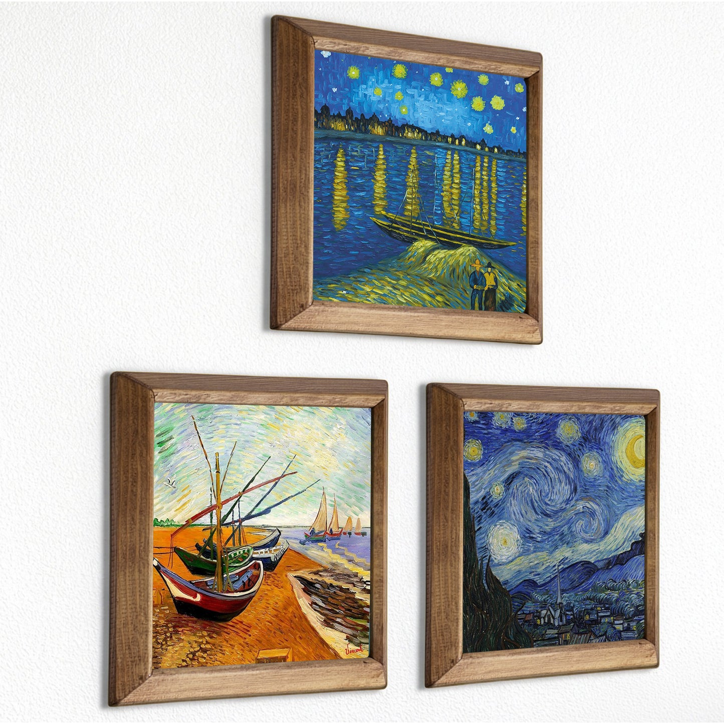 Van Gogh Starry Nights & Fishing Boats Trio Stone Wall Art Set