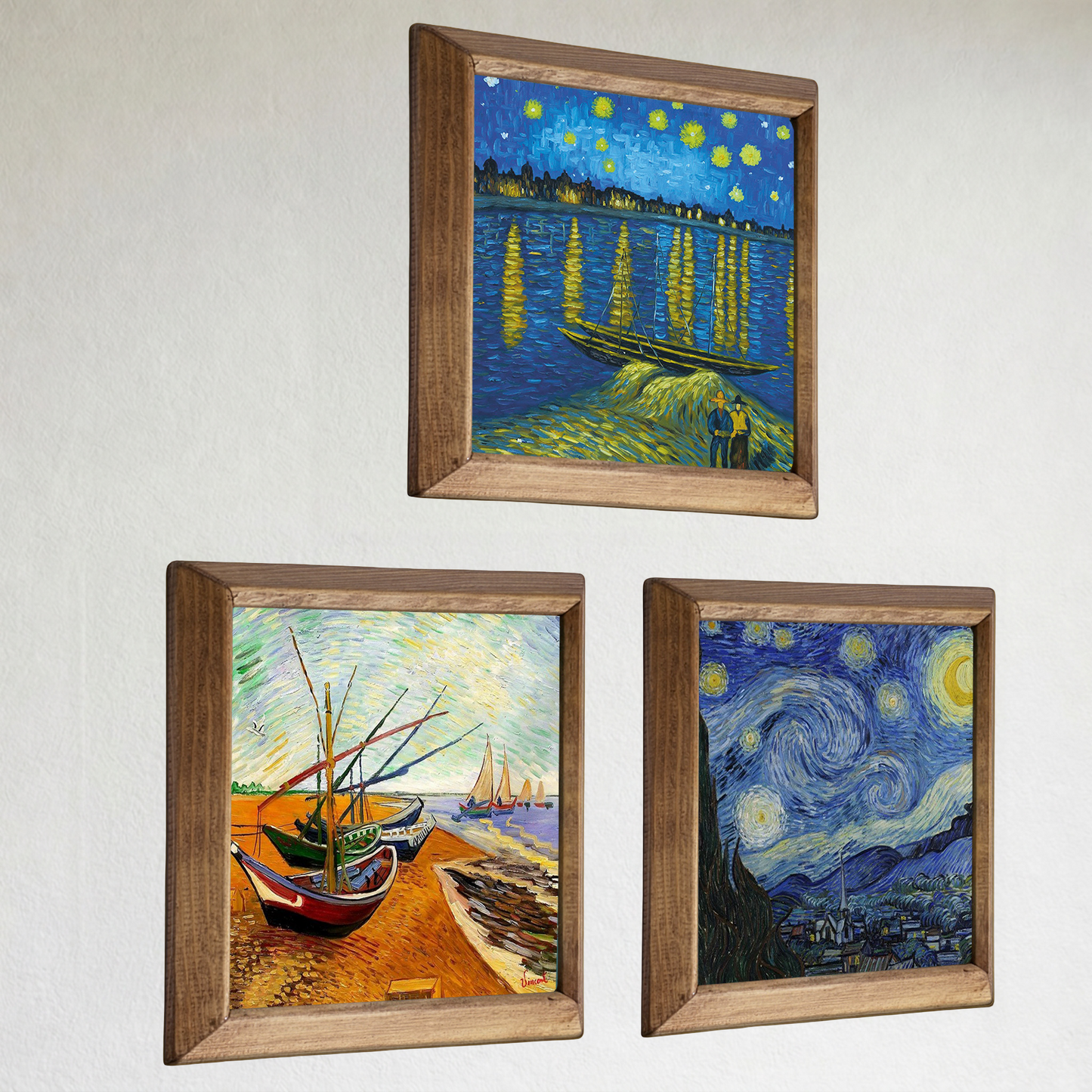 Van Gogh Starry Nights & Fishing Boats Trio Natural Stone Wall Art Set
