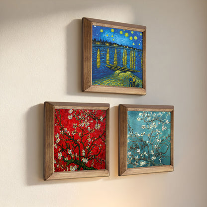 Van Gogh Starry Night Over the Rhône & Almond Blossom Trio Stone Wall Art Set