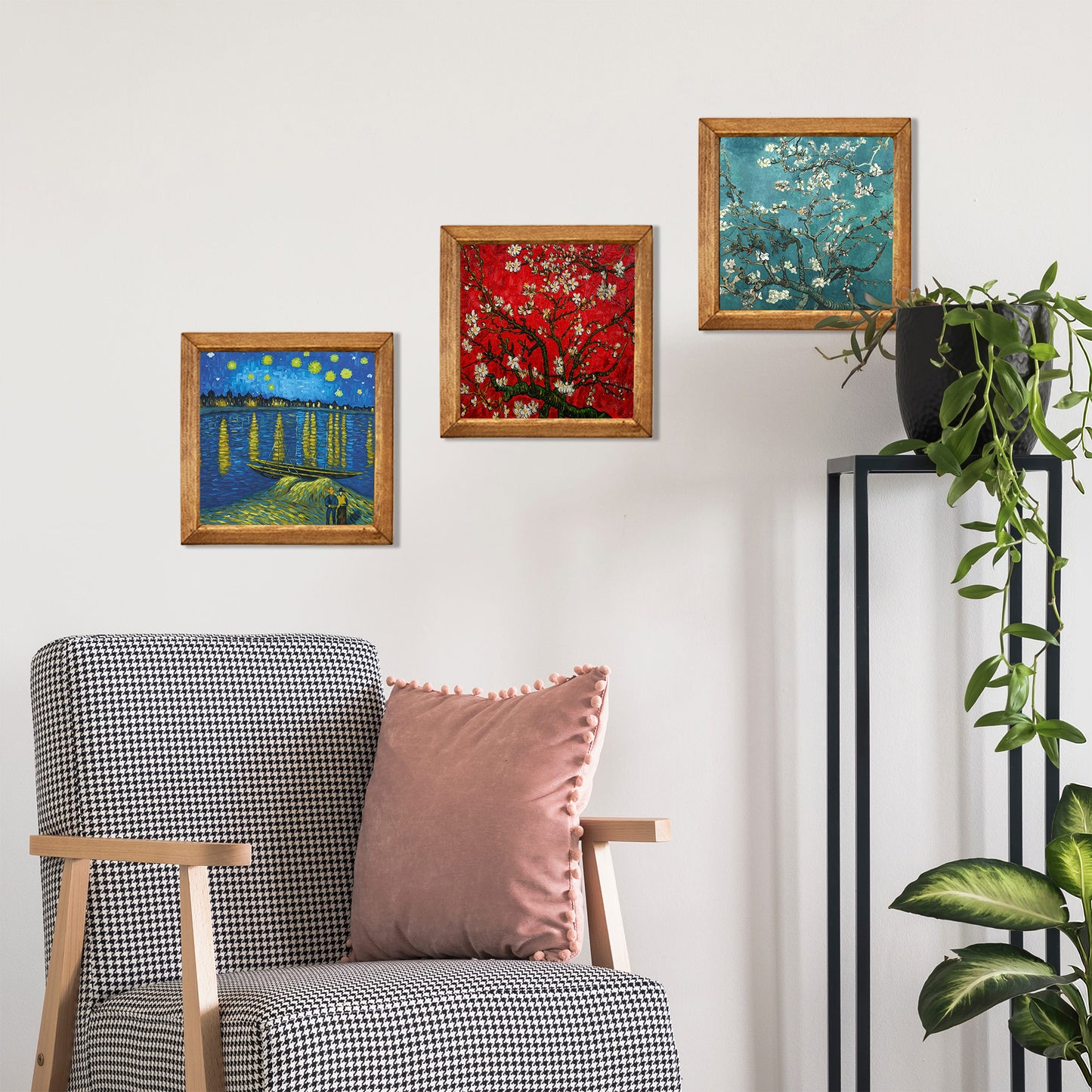 Van Gogh Starry Night Over the Rhône & Almond Blossom Trio Stone Wall Art Set