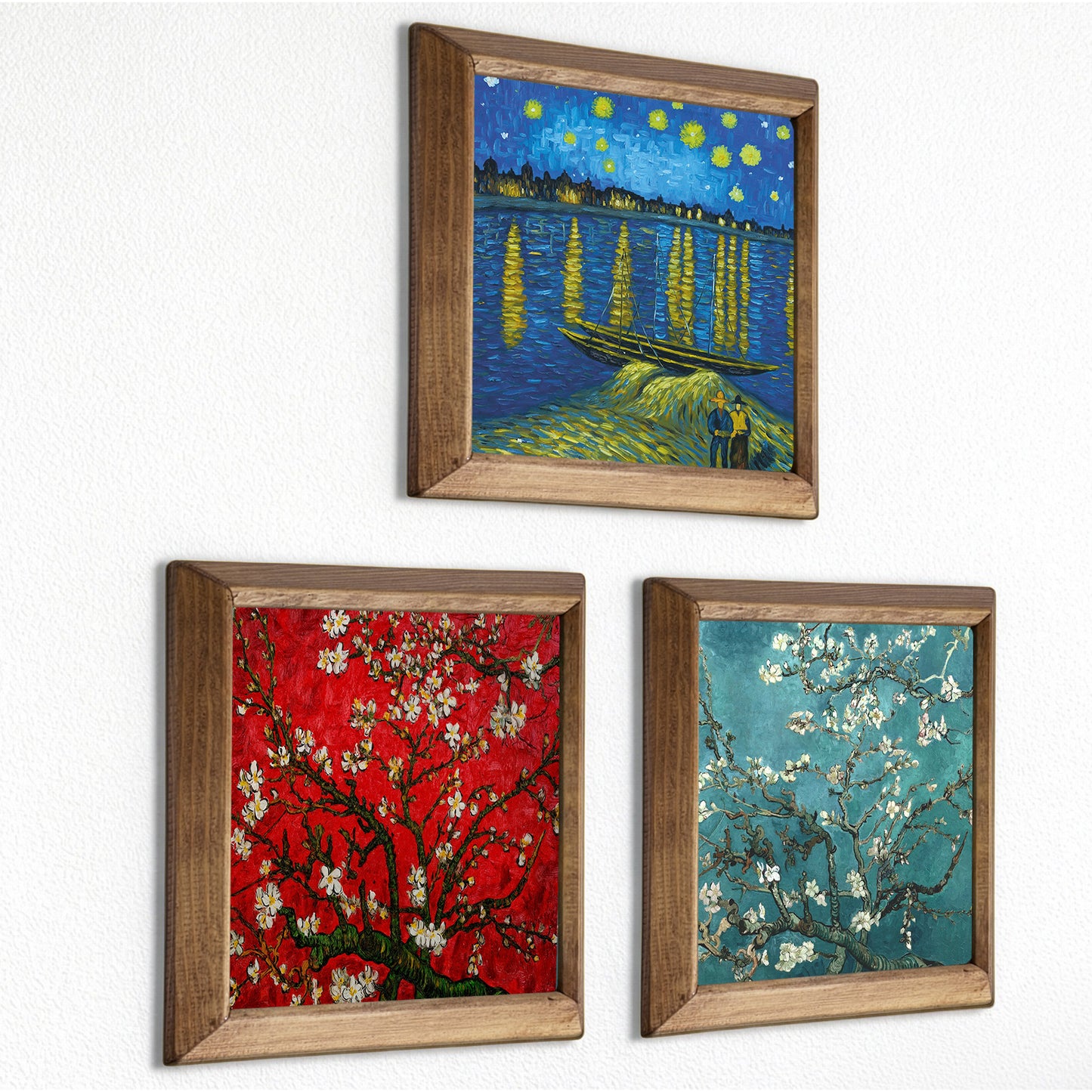 Van Gogh Starry Night Over the Rhône & Almond Blossom Trio Stone Wall Art Set