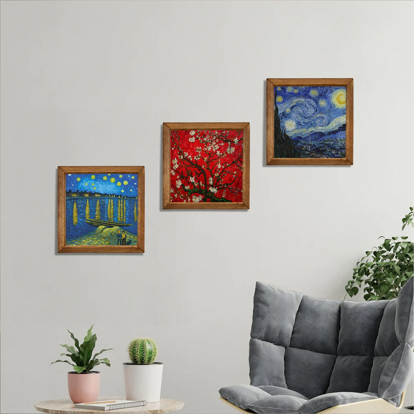 Van Gogh Starry Nights & Blossoming Tree Trio Stone Wall Art Set