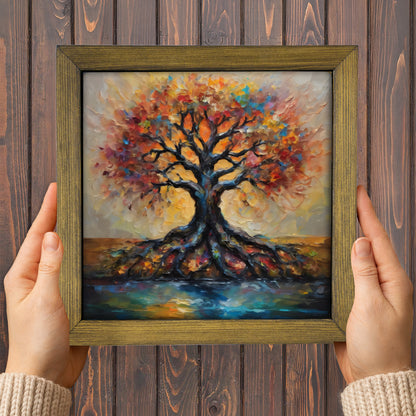 Radiant Tree of Life Kiln Fired Ceramic Tile Wall Art