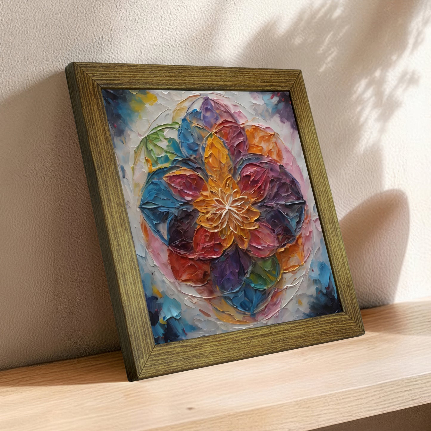 Vibrant Lotus Mandala Kiln Fired Ceramic Tile Wall Art