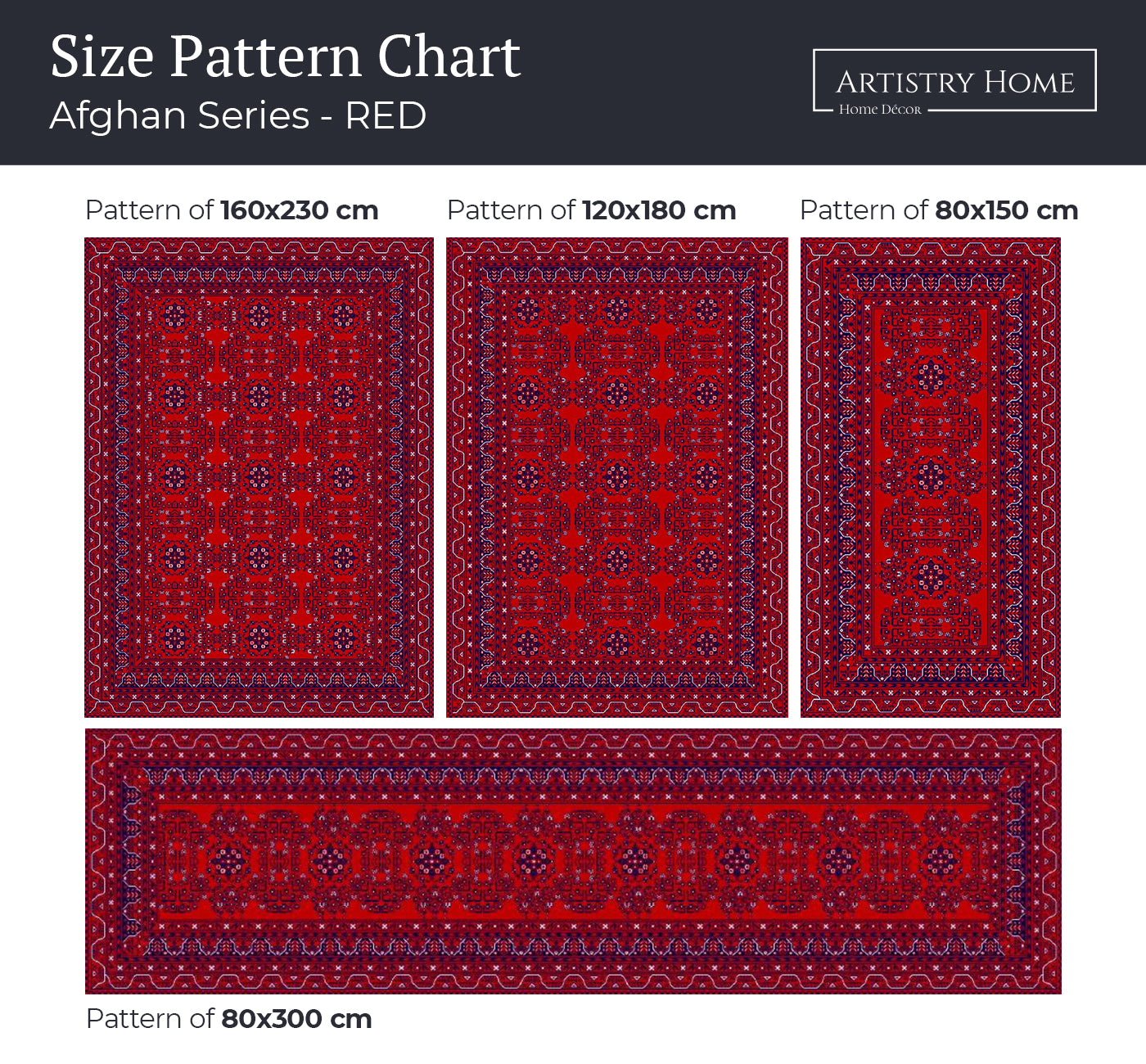 Afghan Red Rug - Size Pattern Chart | Artistry Home