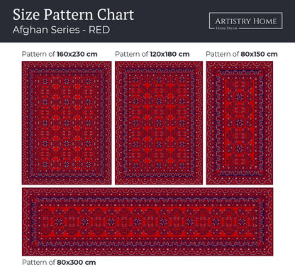 Afghan Red Rug - Size Pattern Chart | Artistry Home