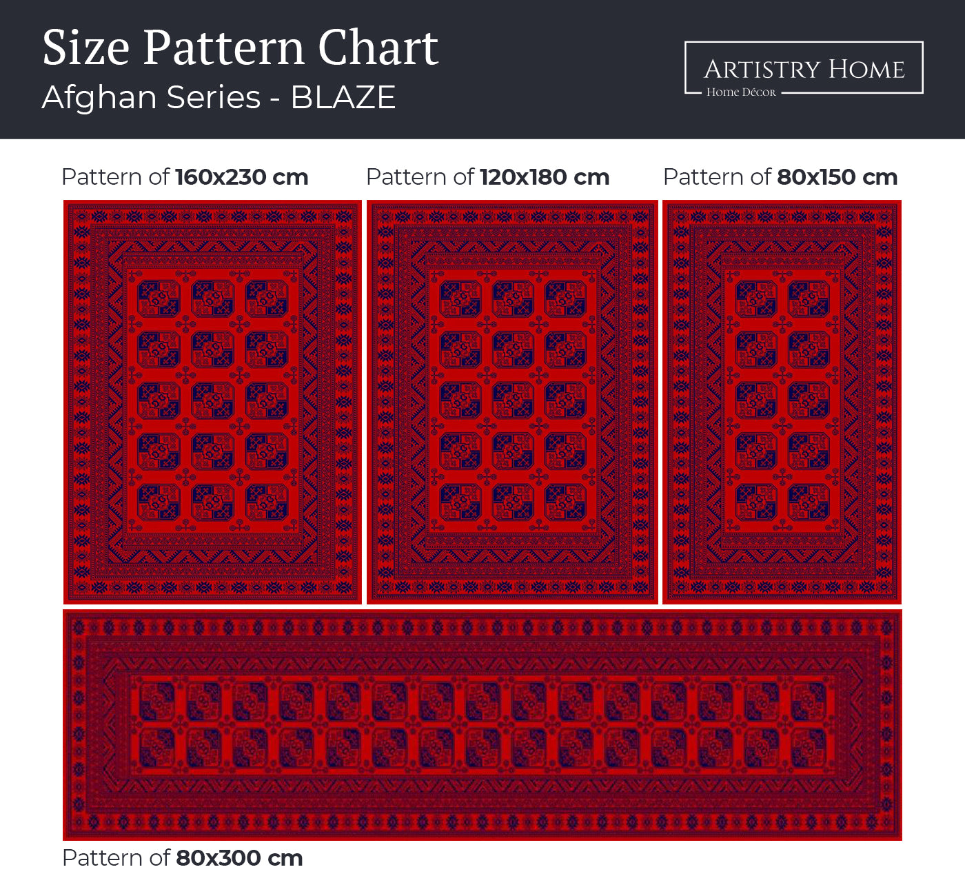 Afghan Blaze Rug - Size Pattern Chart | Artistry Home