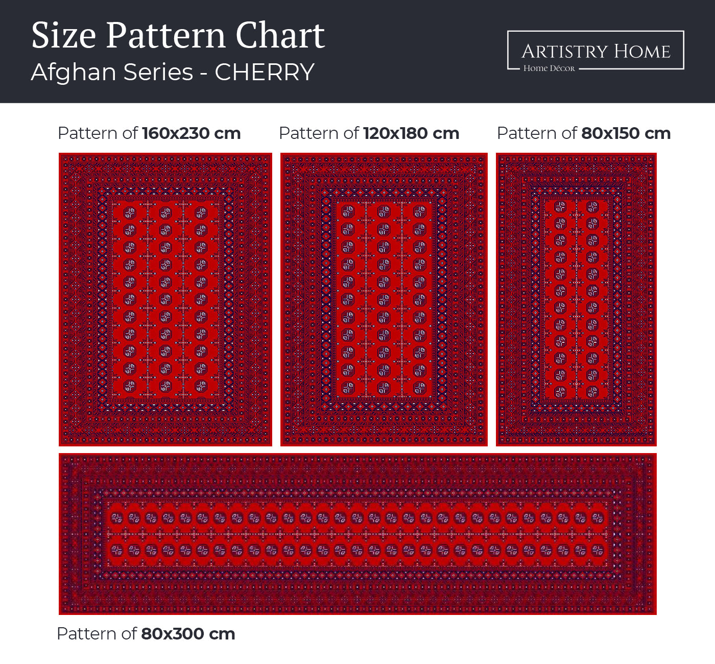 Afghan Cherry Rug - Size Pattern Chart | Artistry Home