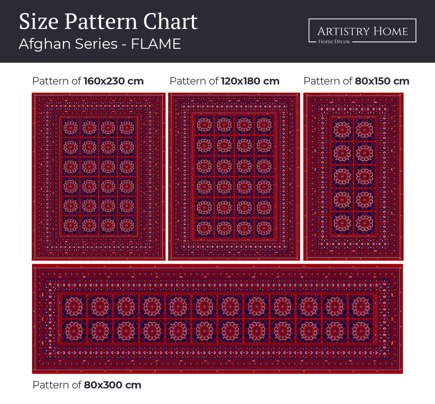 Afghan Flame Rug - Size Pattern Chart | Artistry Home