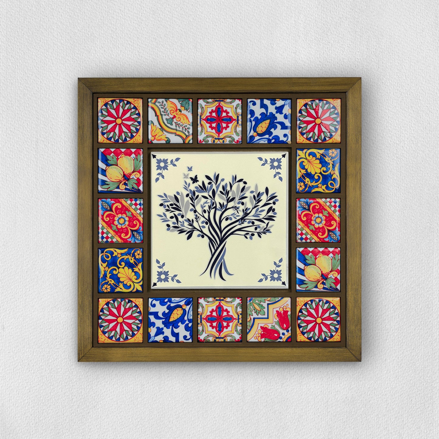 Mediterranean Tree of Life Handmade Anatolian Ceramic Tile Wall Art