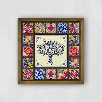 Mediterranean Tree of Life Handmade Anatolian Ceramic Tile Wall Art