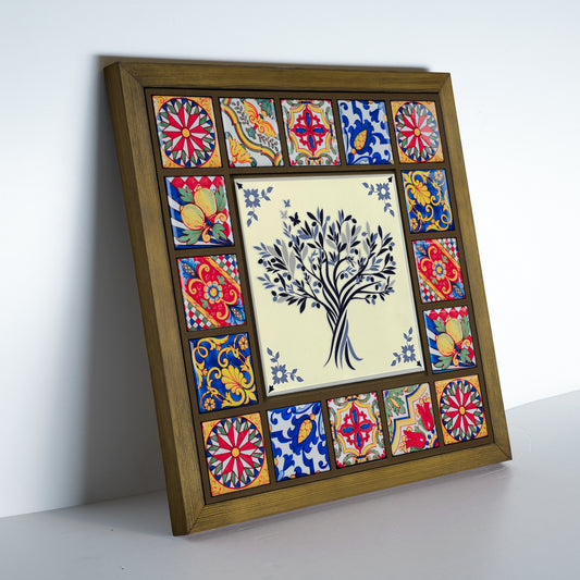 Mediterranean Tree of Life Handmade Anatolian Ceramic Tile Wall Art